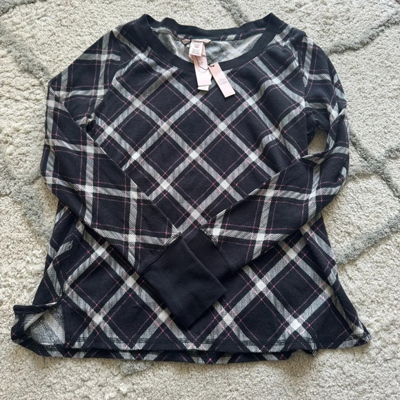 Victoria’s Secret pajama set thermal top pants plaid black pink XS new - Picture 4 of 10